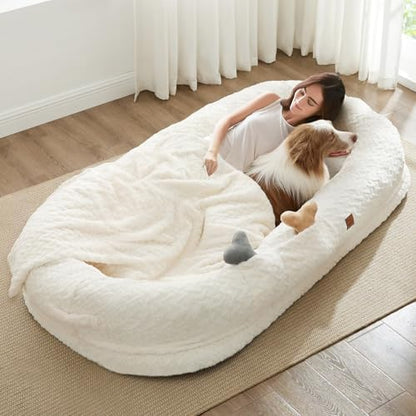 ChiXnuggle Orthopedic Human Dog Bed,with Faux Fur Washable Cover,Blanket