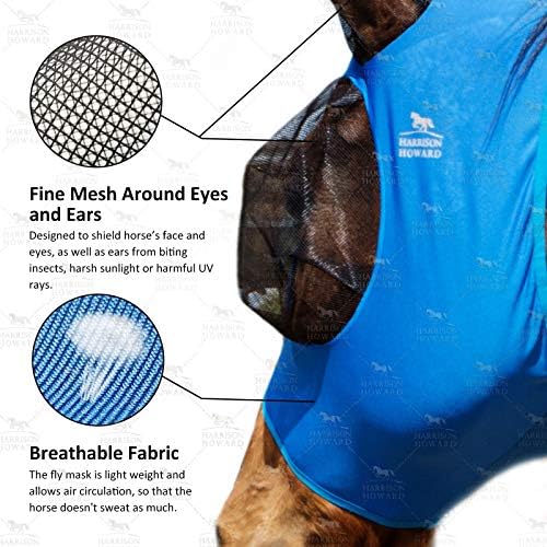 Harrison Howard Super Comfort Stretchy Fly Mask Large Eye Space with UV Protection Soft on Skin with Breathability Azure Blue M Cob