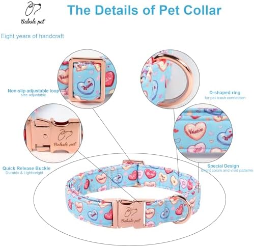 Valentines Dog Collar for Medium Dogs - Cute Blue Heart Pattern Puppy Collar Sweet Valentine Adjustable Heavy Duty Pet Collar with Metal Buckle M