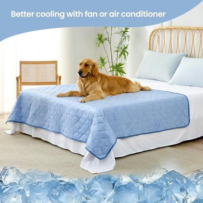 Cozy Bliss Deluxe Leakproof Cooling Blanket for Large Dogs Q-Max 0.5, Soft & Durable Washable Pet Cooling Mat for Hot Weather, Livingroom, Couch & Bed Protector for Cats, Haze Blue, 40"x60"