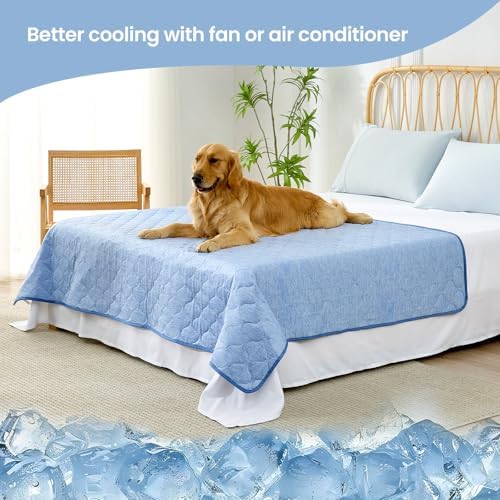 Cozy Bliss Deluxe Leakproof Cooling Blanket for Large Dogs Q-Max 0.5, Soft & Durable Washable Pet Cooling Mat for Hot Weather, Livingroom, Couch & Bed Protector for Cats, Haze Blue, 40"x60"