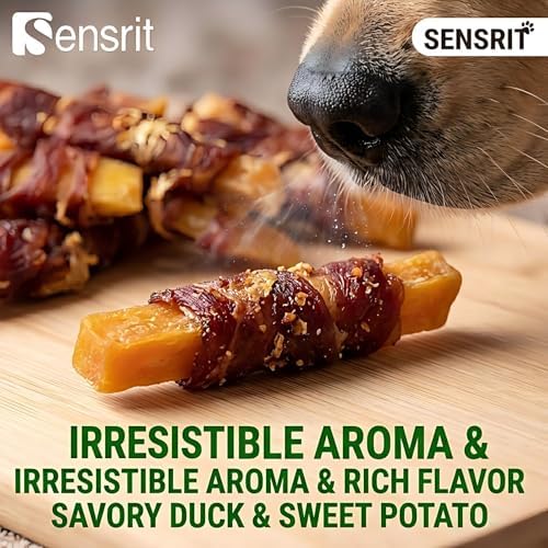 Duck Meat Wrapped Sweet Potato Dog Treats - 10 Oz (285g) Natural Jerky, Hypoallergenic for Sensitive Stomachs, Fiber-Rich, Healthy Snacks for Dogs
