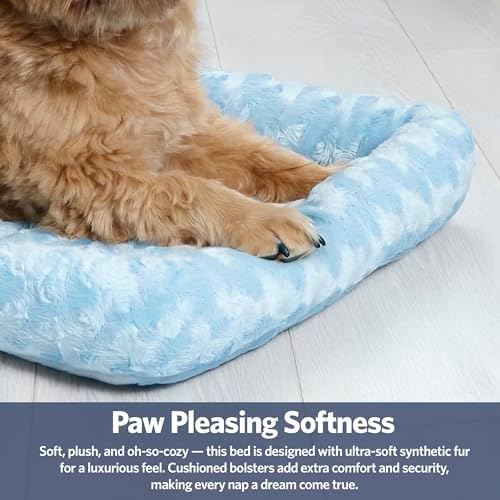 MidWest Homes for Pets QuietTime Fashion XXS Dog Bed - Blue Faux Fur Bolster, Ultra-Soft and Machine Washable, Fits 18-Inch Crates and Carriers, for Small Dogs and Cats