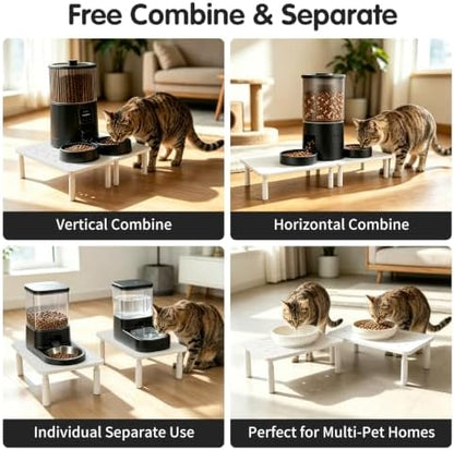 2 Pack Cat Food Stands, White Adjustable Stand for Cats & Dogs