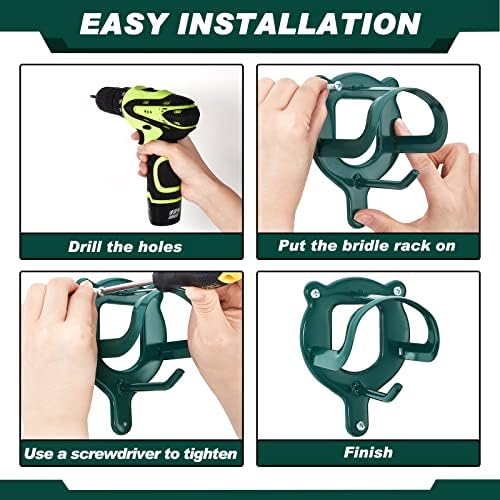 Dunzy 3 Counts Horse Bridle Rack Bracket Bridle Hooks Tack Storage Halter Hanger Metal Holder with Tubes and Screw for Horse Barn Supplies(Dark Green)