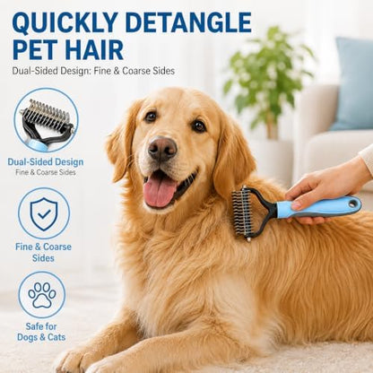 9Pcs Dog Grooming Kit, Slicker & Shedding Brush for Dogs & Cats (Blue)