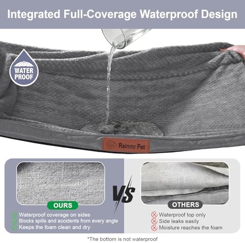 Rainmr Dog Beds for Small Dogs - Washable Pet Bed for Puppy and Kitten with Slip-Resistant & Waterproof Cover, 44x32 Inches, Dark Grey