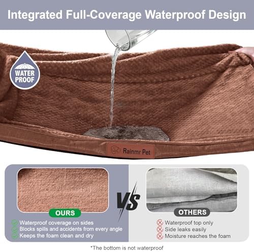Rainmr Waterproof Dog Bed for Small Dogs - Orthopedic Memory Foam Puppy Couch Sofa, Removable Cover & Anti-Slip Bottom, 44x32 Inches, Brown
