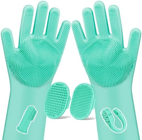 Augwind 6PCS Grooming & Bath Supplies for Dogs, Cats | Dog Washing Gloves | Dog Bath Brush | Dog Shower Brush | Pet Grooming Gloves | Dog Grooming kit | Pet Supplies for Showerhead & Sprayer (Green)