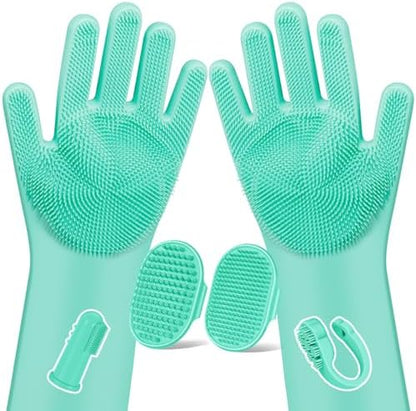 Augwind 6PCS Grooming & Bath Supplies for Dogs, Cats | Dog Washing Gloves | Dog Bath Brush | Dog Shower Brush | Pet Grooming Gloves | Dog Grooming kit | Pet Supplies for Showerhead & Sprayer (Green)