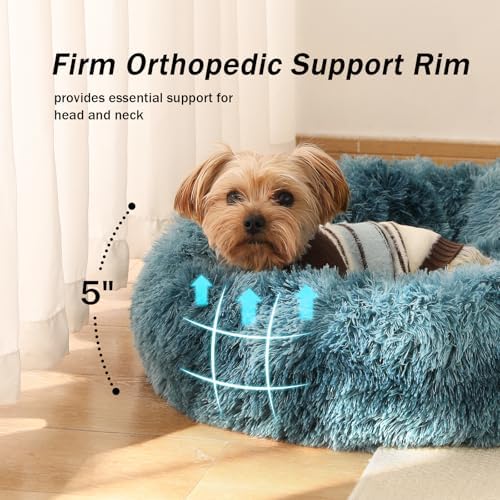 NOYAL Donut Dog Bed for Small Medium Pets, Plush Calming Faux Fur