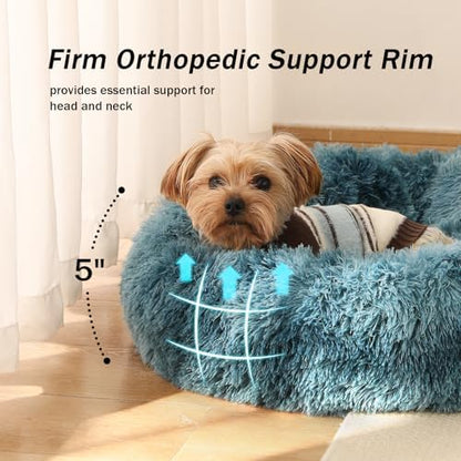 NOYAL Donut Dog Bed for Small Medium Pets, Plush Calming Faux Fur