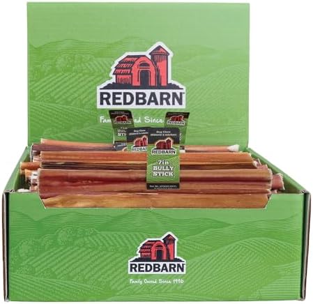 Redbarn Pet Products 7 Inch Bully Sticks - Case of 35 - Naturally Low Odor Long Lasting 100% Beef Chews for Medium Large Dogs & Puppies - Best Single Ingredient Treat Reward