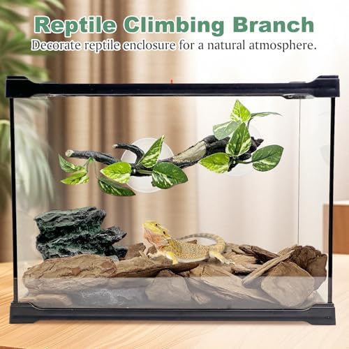 Fhiny Snake Climbing Branch, 2 PCS Resin Reptile Branches for Climbing with Suction Cups Frog Terrarium Plants Reptile Tank Decor Accessories for Frog Corn Snake Lizard Bearded Dragon Gecko