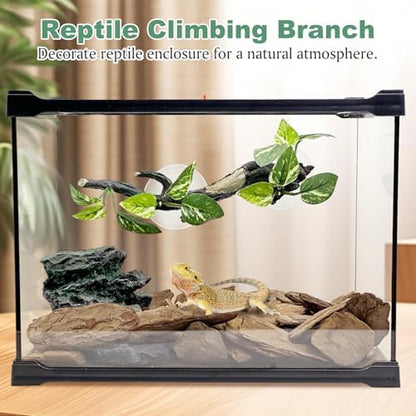 Fhiny Snake Climbing Branch, 2 PCS Resin Reptile Branches for Climbing with Suction Cups Frog Terrarium Plants Reptile Tank Decor Accessories for Frog Corn Snake Lizard Bearded Dragon Gecko