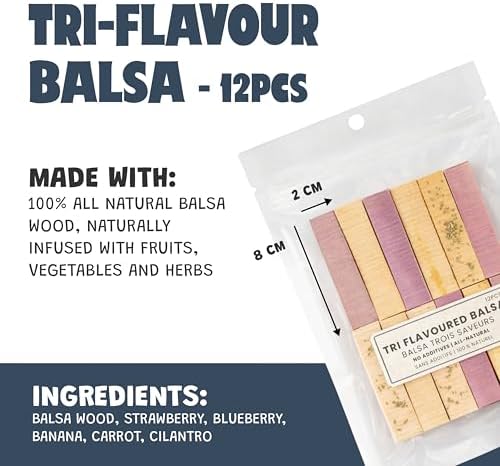 Chews, 100% All Natural Flavoured Balsa Wood for Rabbit Hamster Guinea Pig Chinchilla Pet Rat Mice Gerbil Bird, Healthy Enrichment Boredom Buster Molar Chew Toy 12pcs
