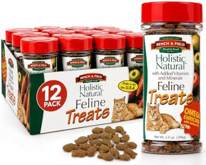 Bench & Field Holistic Natural Healthy Kitty Cat Treats | Crunchy Fish-Shaped Bites | Delicious Seafood Flavored Snack, 3-Ounce (Pack of 12 Bottles)