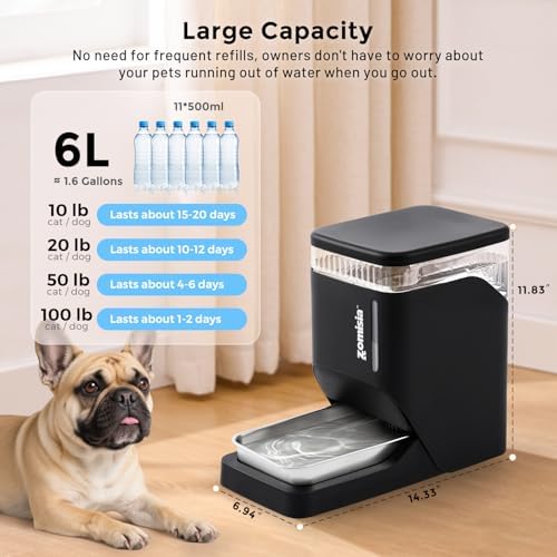 ZOMISIA 1.6 Gallon Automatic Dog Water Dispenser with Stainless Steel Bowl