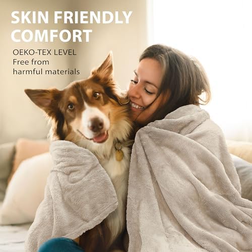 DEZ FURNISHINGS Ultra Soft Plush Fleece Throw Blanket, Double Sided Cozy Thick Warm Blanket for Sofa & Bed, King (108" x 90"), Beige