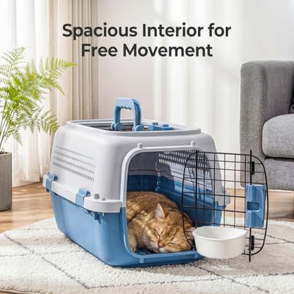 NEWBULIG 23" Hard-Sided Dog Carrier for Small Dogs & Cats, Grey & Blue