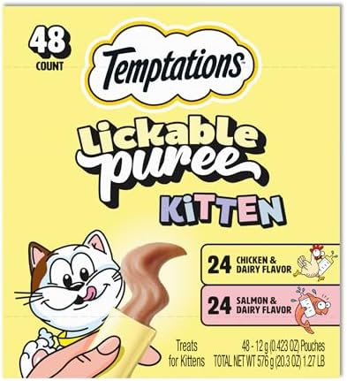 Temptations Lickable Puree Kitten Cat Treats, Chicken & Salmon, 48 Count