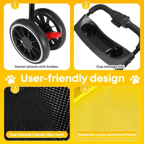 Pet Stroller,Dog Stroller for Small Medium Dogs Cats,3 Wheels,Yellow