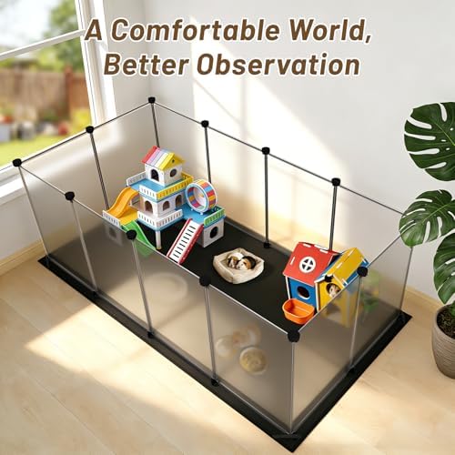 Tresbro Guinea Pig Cage with Waterproof Mat & 12 Transparent Panels, Bunny Enclosure and Indoor Guinea Pig Playpen 48''L x 24''W x 16''H, Small Animal Playpen for Hamster, Hedgehog, Kitten, Rabbit