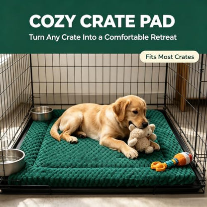 Dog Bed Mat - Dog Crate Pad - Reversible Mat for Pet Comfort - Soft Bed Crate Pads for All Seasons - Durable, Machine Washable Mat for Crates, Travel, and Home (Dark Green, 35" L*23" W*1.5" Th)