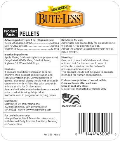 Absorbine Bute-Less Comfort & Recovery Supplement Pellets, Healthy Inflammatory Response, 5 lb / 80 Day Supply