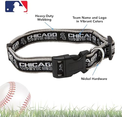 MLB Chicago White Sox Licensed PET COLLAR- Heavy-Duty, Strong, and Durable Dog Collar. Available in 29 Baseball Teams and 4 Sizes