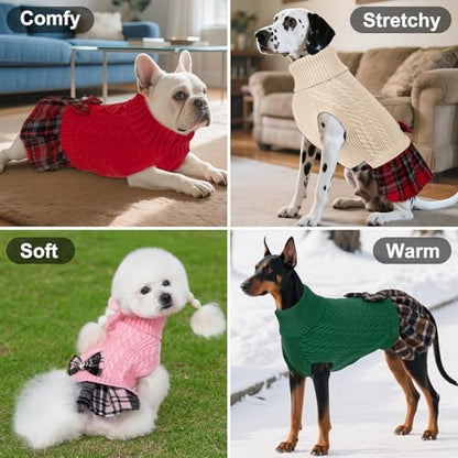 KYEESE Dog Sweater Dress for Small Dogs Turtleneck Thick Knit Pullover