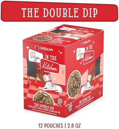 Weruva Dogs in the Kitchen, The Double Dip with Beef & Wild-Caught Salmon Au Jus Dog Food, 2.8oz Pouch (Pack of 12)