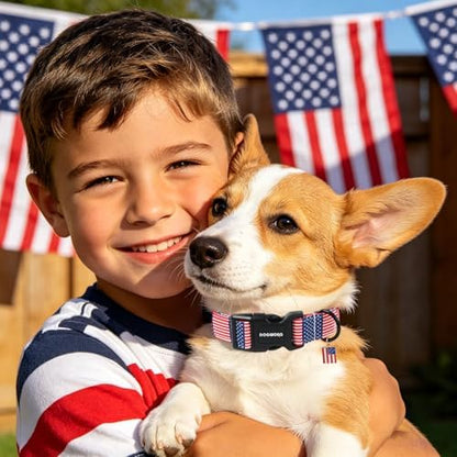 DOGWONG American Flag Dog Collar, 4th of July Patriotic Dog Collar,Independence Day Dogs Collars for Small Medium Dogs, Neck 11-16 inches