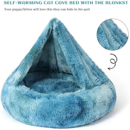 Hooded Blanket Donut Cave Bed for Small Medium Dogs and Cats