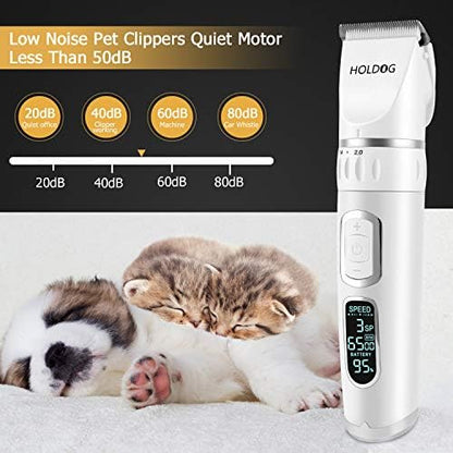 Dog Clippers Professional Heavy Duty Dog Grooming Clipper 3-Speed Low Noise High Power Rechargeable Cordless Pet Grooming Tools for Small & Large Dogs Cats Pets with Thick & Heavy Coats