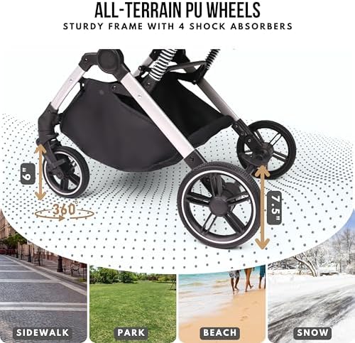 Bicystar Foldable Dog Stroller for Small Medium Dogs & Cats, 45 lbs, Grey
