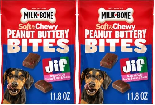 Milk-Bone Peanut Buttery Bites Soft Dog Treats with Jif Peanut Butter,11.8-Oz. Bag,(Pack of 2)