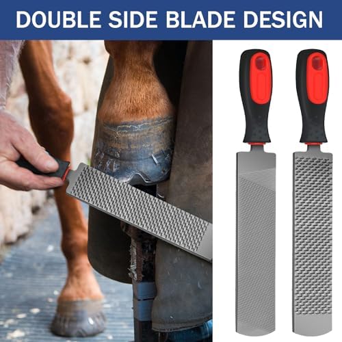 Gisafai 2 Pcs 12 Inch Rasps for Shoeing Horses with Handle Trimming File Carbon Steel Farrier Tools for Repair Horse Goat Hooves Cow Donkey Pig Animal Hooves Repairing Wood Working Supplie
