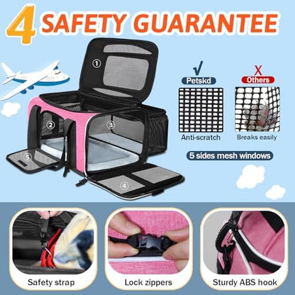 Petskd Top and Side Expandable Small Pet Carrier Airline Approved, Pink