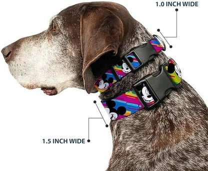 Buckle-Down Plastic Clip Collar - Mickey Mouse Expressions Multi Color White/Black - 1/2" Wide - Fits 6-9" Neck - Small