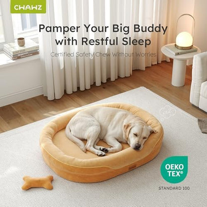 CWAWZ Jumbo Orthopedic Dog Bed, Big Dog Beds for Extra Large Sized Dogs with Full-Surround Bolsters, Dual-Sided Dog Cooling Bed with Memory Foam, Washable Pet Sofa Couch with Nonslip Bottom, Brown