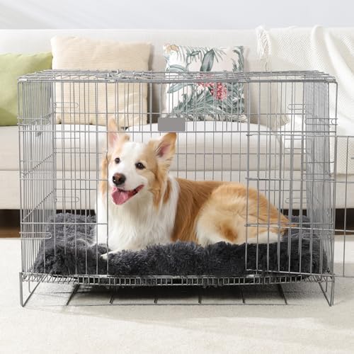 Large Dog Bed Crate Pad 36", Washable Plush Pet Mat Sleeping Dark Grey