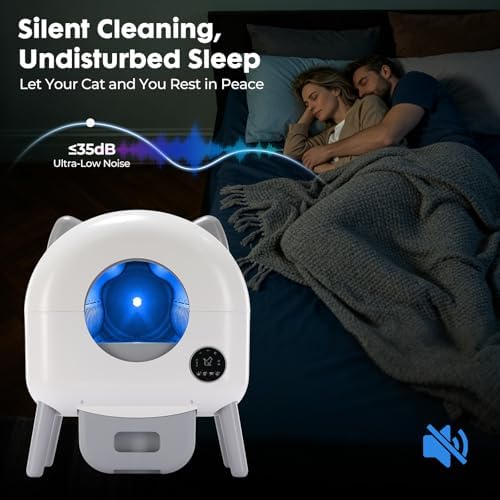 GTPLAYER Self Cleaning Litter Box, Automatic Cat Litter Box - APP Control and Weight Monitoring, Safety Sensors Protection, Ultra-Quiet, Odor Control, Includes Trash Bag& Scrub Brush, Ivory