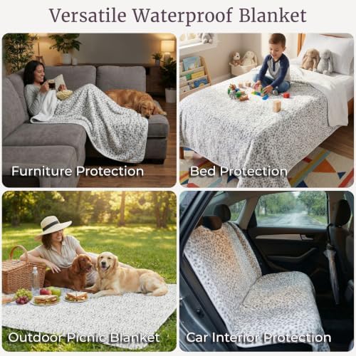 Lavish Home Waterproof Blanket for Bed, Couch, Car, Snow Leopard, 60”x80”