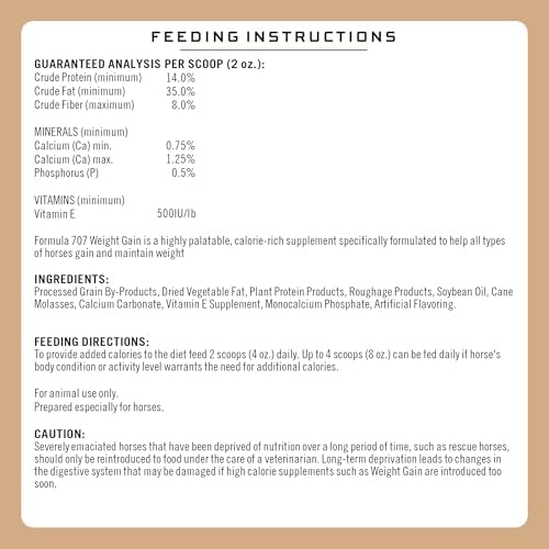 Formula 707 Weight Gain Powder Equine Supplement, 16lb Bucket – Palatable, Calorie-Rich Nutritional Support for Hard-to-Keep and Senior Horses