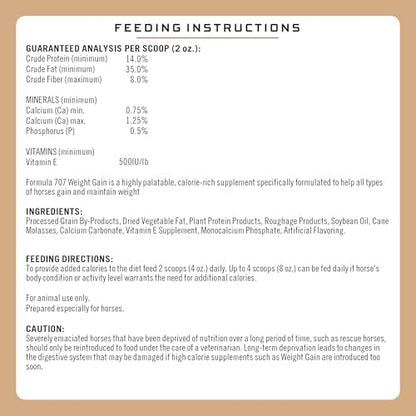 Formula 707 Weight Gain Powder Equine Supplement, 16lb Bucket – Palatable, Calorie-Rich Nutritional Support for Hard-to-Keep and Senior Horses
