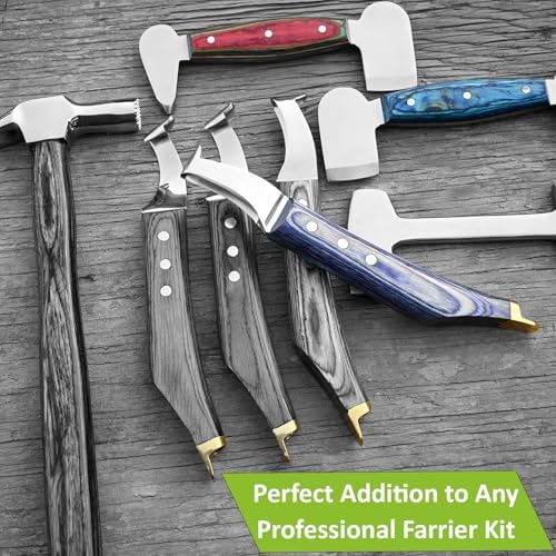 Premium Farrier Loop & Hoof Knife with Brass End – Professional Hoof Trimming Tool for Horses, Cows & Livestock, Stainless Steel Blade, Ergonomic Wood Handle (Black)