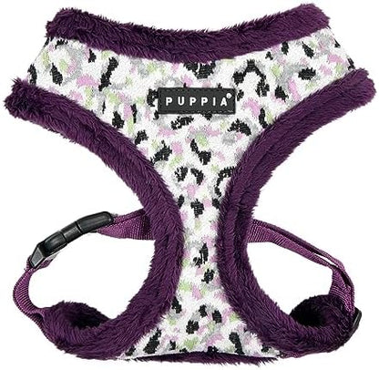 Puppia Huxley Dog Harness Over-The-Head Warm Winter Leopard Pattern Adjustable Chest for Small and Medium Dog, Purple, Small