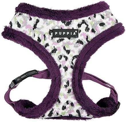 Puppia Huxley Dog Harness Over-The-Head Warm Winter Leopard Pattern Adjustable Chest for Small and Medium Dog, Purple, Small