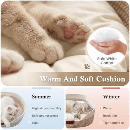 YOUDENOVA Cat Bed, Stimulicat Handwoven Cat Basket with Cushion